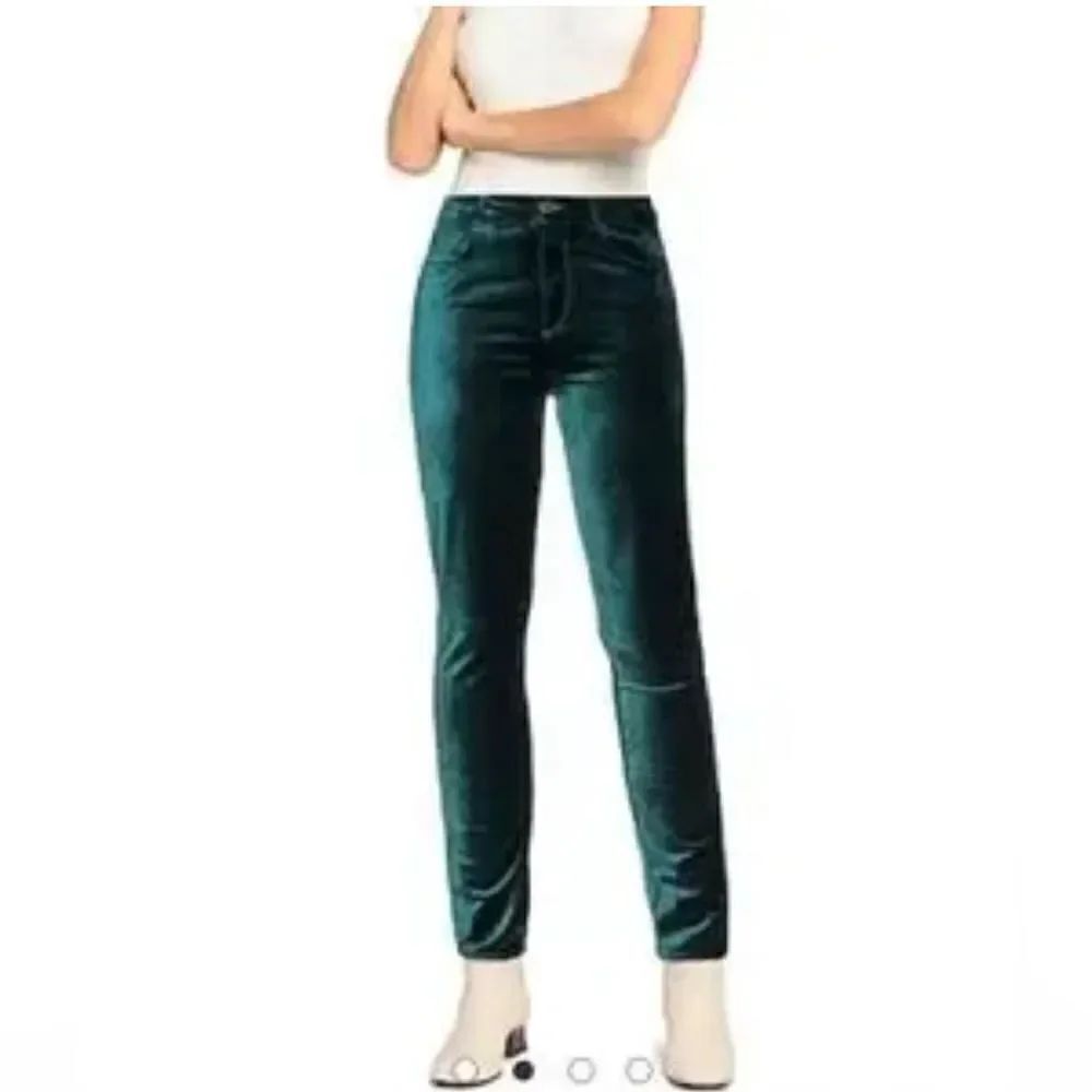 Paige jeans Hoxton emerald green velvet pants 27